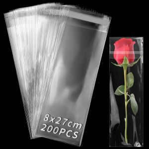 Sachet Plastique Transparent Adhesif 8x27 Cm 200 Pièces Sachet Cellophane Longs Emballage Plastique Opp Sachet Alimentaire Sachet Bonbon Biscuit Sachet Pour Bougies Bijoux Chocolats Noel Cadeau - Neuf