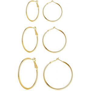 Kal-Grandes Cr&eacute;oles Femme Argent Fin 925 Boucles D'oreilles Plaqu&eacute;es Platine/Or Rose/Or, Ensemble De Grands Cerceaux Unisexe Hypoallerg&eacute;nique Pour Femme Homme, Diam&egrave;tre 40mm / 50mm / 60mm - Neuf