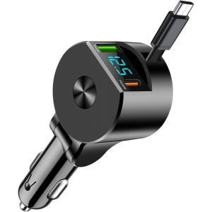 Njmks-Rétractable Chargeur Voiture, Usb C Accessoire Voiture Interieur, 75w Chargeur Allume Cigare, Voyage Accessoires, Adaptateur Allume Cigare Usb Pour Iphone 16 15 14 13 12 Pro Max Plus Galaxy S24 - Neuf