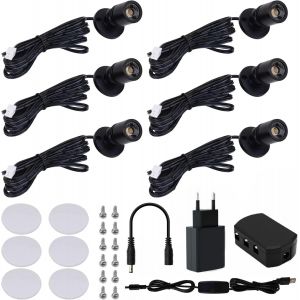KALSW-Gouzloy Lot De 6 Mini Spot Led Rotatif 360&deg; Spots Led Mini Surface Mont&eacute;e Usb 3000K Blanc Chaud Lampe De Cabinet Pour Armoire Couloir Galeries Magasins Armoire Bijoux (6 Pi&egrave;ces-Blanc Chaud-Noir - Neuf