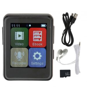 Lecteur MP3 Bluetooth 5.0 Réduction intelligente du bruit HD Radio FM Livre électrique Lecteur MP3 1,8 pouce à écran tactile complet Carte mémoire noire 64 Go - Neuf
