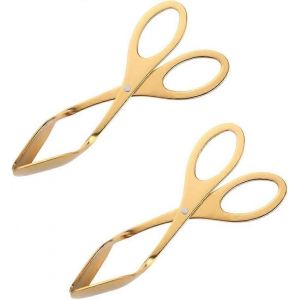 2 Pcs Ciseaux Mange Pince,Pince De Service De Cuisine En Acier Inoxydable Baikai,Pince &Agrave; Pain Pour La Cuisson,Barbecue,Buffet,Salade (Or) - Neuf