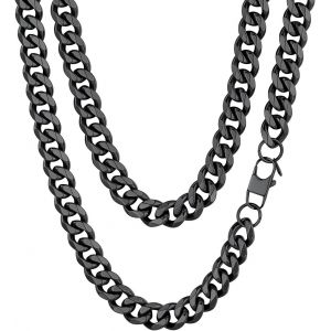 Tianyi-Chaine Homme Acier Inoxydable Collier Gros Maille Cubain Enfant Garcon Gourmette Massif Ras De Cou Punk [Argent/Noir/Plaque Or-Largeur: 3/6/9/12 Mm; Longeur: 36/46/51/55/61/66/71/76 Cm] - Neuf