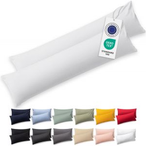 Tianyi-Housse De Coussin 40x145 Coton - Lot De 2 - Certifiée Oeko-Tex - Taie Coussin Premium Lavable En Machine - Taie Oreiller 40x145 Douce - En Jersey - Confortable Et Facile À Entretenir - Blanc - Neuf