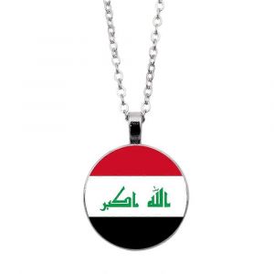 Collier Pendentif Drapeau Irakien, Cabochon En Verre Drapeau Irakien, Bijou Patriotique, Cadeau 455 Cm Blanc - Neuf