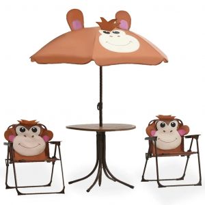 Prolenta Premium - Ensemble De Bistro Avec Parasol Pour Enfants 3 Pcs Marron - Neuf