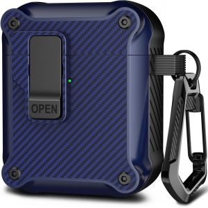 LORANKA-R - Fun Compatible airpods 2&egrave;me g&eacute;n&eacute;ration / 1&egrave;re g&eacute;n&eacute;ration Couvercle du bo&icirc;tier, Pop up Cover Voiture Protection compl&egrave;te Compatible airpods Cas avec kit de Nettoyage et Porte - cl&eacute;s,Bleu N - Neuf