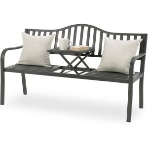 Ulteronixshop-Banc De Jardin Avec Table Pliante, 3 Places, Acier, H X L X P : 90 X 150 X 57,5 Cm, Anthracite - Neuf