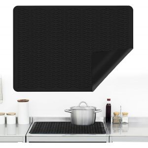 JEXNOVASHOP-Tapis Protection Plaque Induction, Tapis de Cuisson en Silicone, Tapis de Protection pour Table de Cuisson &agrave; Induction, R&eacute;sistant &agrave; la Chaleur et Aux Rayures, Antid&eacute;rapant, 71 * 51cm, Noi - Neuf