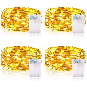KAL-Guirlande Lumineuse Led À Piles 2M 20 Leds Mini Guirlande Led Avec Minuterie Interieur Extérieur Décoration Lumière Pour Chambre Noël Mariage Anniversaire Soirée (4 Pièces, Blanc Chaud) - Neuf