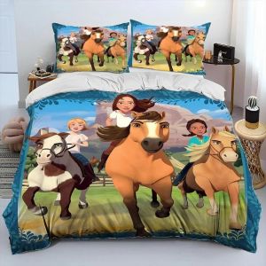 Parure De Lit Spirit Riding Free Horses, Housse De Couette Pour Enfants, Motif Chevaux De Dessin Anime, Taille King/Queen, Decoration De Chambre, Cadeaux - Neuf