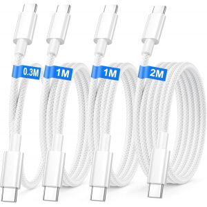 Cable Iphone 16 15 [0.3+1+1+2M/Lot De4], 60W Câble Chargeur Type C Pour Iphone 17/16/16 Pro Max/15 Plus/15 Pro/15/Ipad Pro/Air/Macbook Air/Samsung S25/S24/S23, Cable Usb C Charge Rapide Nylon Cordon - Neuf