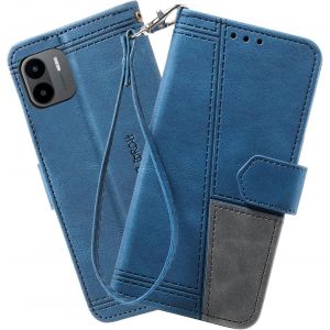 KAL-Coque Compatible Avec Xiaomi Redmi A1, Portefeuille Housse En Cuir Pu Pour Xiaomi Redmi A1, Magn&eacute;tique Antichoc Flip Coque, Bleu - Neuf