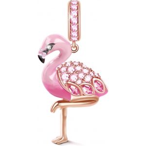 Charms Pendentif Forme De Flamant En Argent Sterling 925 "Passion De Flamant Breloque Plaqu&eacute; Or Rose 18k Avec Cristal Swarovski Compatible Avec Bracelets Et Colliers - Neuf