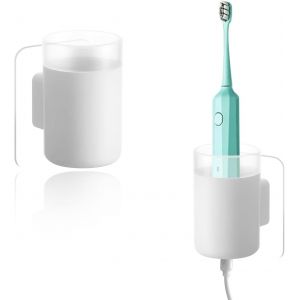 NSIECD-Porte Brosse &agrave; Dents Electrique, 2 Pi&egrave;ces Support Brosse a Dent, sans Perforation Porte Brosse &agrave; Dents Mural, Blanc, avec Un Trou Rond en Bas, pour Salles de Bains et Toilettes - Neuf