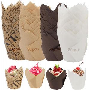 Jexnovashop-200 Pi&egrave;ces Caissettes Cupcake, Papier Tasses De Cuisson De Tulipe Pour Muffin, P&acirc; Tisserie Moule Pour F&ecirc;te - Neuf