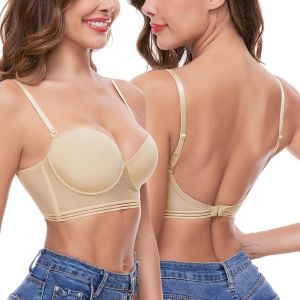 Asas-Soutien Gorge Dos Nu Femme Dentelle Soutien Gorge Invisible Deep V Push Up Sous Vêtements Femmes Dos Bas En U Brassiere Armature Avec Bandoulière Amovible Bonnet A À C - Neuf