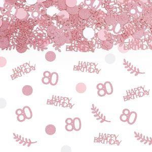 Confettis Anniversaire 80 - Décorations de Table pour le 80e Anniversaire - Confettis de 80 Ans pour Hommes et Femmes - Décoration de Confettis pour Anniversaire, Mariage, Fête (Or Rose) - Neuf