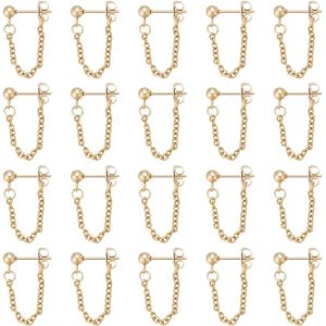 Kal-10 Paire Boucles D'oreilles Boules Acier Inoxydable Avec Cha&icirc;ne Tige Billes Boucles D'oreilles Pendantes &Agrave; Boule M&eacute;talliques Avec Poussoirs D'oreille Boucle D'oreille Pour Femmes - Neuf