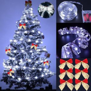 TRAHOO-Guirlande lumineuse pour sapin de No&euml;l - 9,8 m - 100 LED - Fil de cuivre - N?uds en ruban pour f&ecirc;te, mariage, anniversaire, vacances, No&euml;l - Neuf