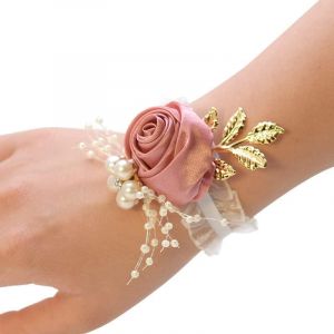 Kal-Bracelet De Poignet De Mariage - Bracelet Floral - Main - Rose - Perle - Bracelet De Mariage - Fleurs - Bracelet Pour Femme Et Fille - Cadeau De Mari&eacute;e - Demoiselle D'honneur - No&euml;l - F&ecirc;te De - Neuf