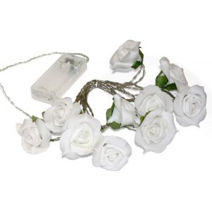 Kal-Led Guirlande Lumineuse Avec Roses Blanches, Intérieur 10 Led Blanc Chaud, Guirlande Lumineuse À Piles (2xaa, Non Incl.) Avec 2,3m De Long, Décoration 300239 - Neuf