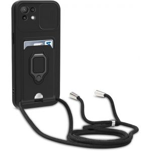 Kal-Coque Compatible Avec Xiaomi Mi 11 Lite 4g/5g/Ne,Réglable Lanyard Case,Avec Curseur De Caméra Protection, Avec Carte Fentes,Anneau Support,Silicone Collier Case (Noir) - Neuf