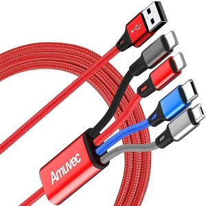 Dda-C&acirc;ble De Charge Multi Rapide Charge, [3a 1.2m] Tress&eacute; De C&acirc;ble Usb 4 En 1 Avec 2 Ip Micro Usb Type C Connecteurs, Pour Samsung Galaxy S24 S23 S22 S21 S20 S9, Huawei, Moto, Xiaomi, Lg, Sony - Neuf