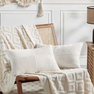 Cauc-Lot De 2 Boho Housse De Coussin 40x60 Blanc Cr&egrave;me,&Agrave; Motif Crois&eacute; Decoration Housses De Coussin En Velours C&ocirc;tel&eacute;,Douillet Taie D'oreiller Housse Coussin Moderne Pour Canap&eacute; Chambre Chaise Lit - Neuf