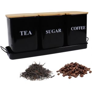 Ensemble 3 Bo&icirc;tes De Conservation M&eacute;tal Noir Avec Plateau - Neuf