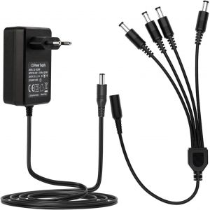 KALANKA-Tonton Bloc d'alimentation CC 12 V 2 A pour Cam&eacute;ra de Vid&eacute;osurveillance - Prise Europ&eacute;enne - Noir - pour DVR + 1 R&eacute;partiteur en Y vers 4 C&acirc;bles DC 12 V - 1 Prise - Neuf