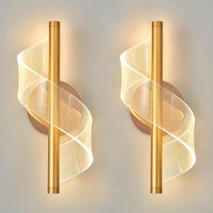 Subzonal-Lot De 2 Applique Murale Led Moderne, Or Lampe Murale Int&eacute;rieur, Acrylique Luminaire Mural Pour Chambre Salon Couloir Escalier, 3000k Lumi&egrave;re Chaude - Neuf
