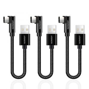 THEF-Cable USB C Coudé 90 Degrés, Lot de 3 Cable USB C Court Charge Rapide & Synchro USB Type C en Nylon Tressé Compatible avec iPhone 16 Plus Pro Max 15, Galaxy S24 Plus Ultra S23 S22 (20cm) - Neuf