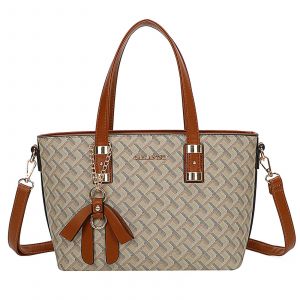 Sac Cabas pour Femme Motif Graphique Tressé avec N?ud et Bandoulière Gallantry Marron - Neuf