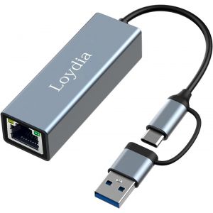 Adaptateur Usb Ethernet 1Gbps 2 En 1 - Usb 3.0 Et Usb-C Vers Rj45 Réseau Lan - Compatible Avec Macbook, Ipad Pro, Iphone 15, Galaxy S24, Surface, Xps, Windows, Linux - Neuf