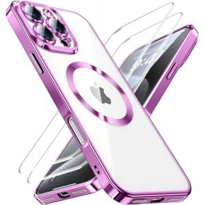 Eryi-Coque 3 En 1 Pour Iphone 16 Pro, 1 Coque Et 2 X Film Protecteur, [Norme Militaire] [Top N56 Aimants Puissants] Antichoc Antirayures Pour Magsafe Case Protection De La Caméra, Rose - Neuf