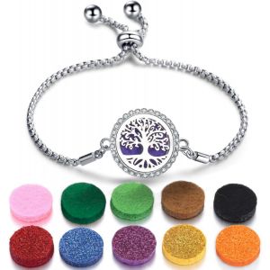 Eryi-Bracelets Pour Femmes, Réglable Bracelet Diffuseur D'huiles Essentielles Arbre De Vie En Acier Inoxydable, Aromathérapie Bijoux En Cadeaux De Précieuses (Arbre De Vie A) - Neuf