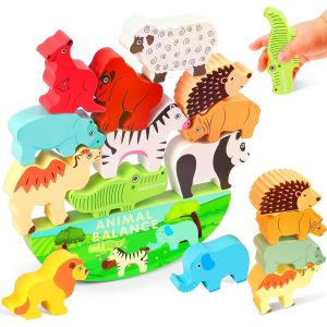 ERYI-Jeux D'Équilibre En Bois Pour Enfants, Animaux Jouet À Empiler Avec Sac De Rangement, Jeu D'Equilibre De Animaux Bloc, Montessori Jouets Éducatifs, Cadeaux Pour Bébés 3-6 Ans - Neuf