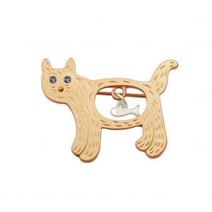 Mini Broche En Alliage Tendance Pour Femme, Pendentif En Forme De Chat Et De Poisson, Strass (Dore) - Neuf