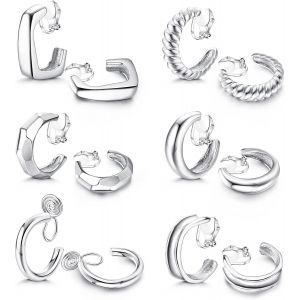 Kal-6 Paires Boucles D'oreilles Clip Pour Femmes Filles Ensemble Clips D'oreille Hypoallergénique Boucles D'oreilles Grosses Créoles Non Percées Clip Boucles D'oreilles Femme Argent Or - Neuf