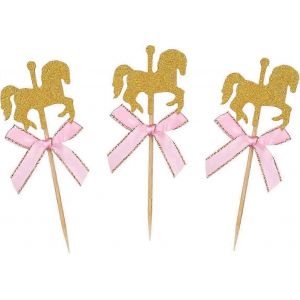 20 pi&egrave;ces carrousel g&acirc;teau toppers or paillettes carrousel g&acirc;teau toppers (ins&eacute;rer carte) - Neuf