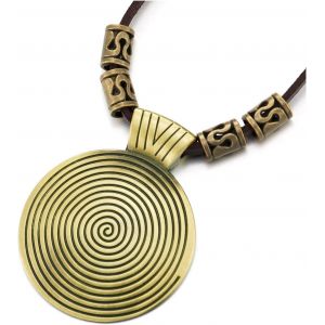 Kal-Collier Pendentif Spirale En Bronze Pour Homme Femme, Design Tourbillon Hypnotique, Cordon En Cuir, Bijou Tribal Vintage - Neuf