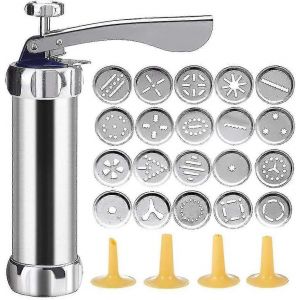 Presse &Agrave; Biscuits En Aluminium Argent&eacute; Avec 20 Embouts Et 4 Embouts Pour P&acirc;te Fine. - Neuf