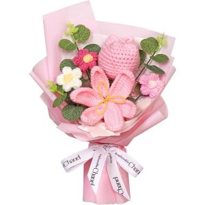 Bouquet Fleurs au Crochet Tulipes Artificielles Bouquet Tricot&eacute; &agrave; la Main Tulipes Roses Fleur Pr&eacute;serv&eacute;e Kits de Crochet de Fausses Cadeau pour Anniversaire Graduation Mariage (Tulipe) - Neuf