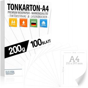 Kalanka-Lot De 100 Feuilles De Papier D'impression 200 G/M&sup2; - Format A4 - Blanc Neige - Format Din - Papier Photo Mat - Pour Lettres, Carton, Pr&eacute;sentations, Bricolage, Scrapbooking, Photocopie - Neuf