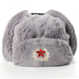 Chapeau De Trappeur Russe Avec Insigne Soviétique En Fausse Fourrure Ushanka Chapeau Cosaque Taille Unique Gris - Neuf