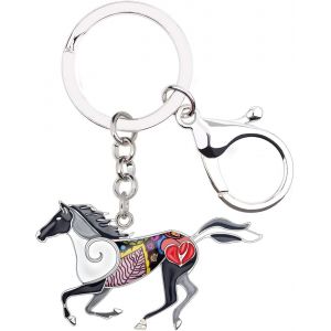 Kal-Alliage Cheval Running Porte-Cl&eacute;s Accessoires &Eacute;mail Licorne Bijoux Pour Les Femme Filles Car Wallet Charms (Noir) - Neuf