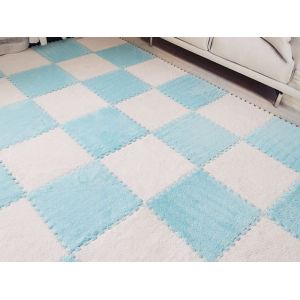 Lot De 10 Tapis De Sol Embo&icirc;tables En Mousse Eva Bleu Clair Et Blanc Pour Le Jeu Et L'exercice - Neuf