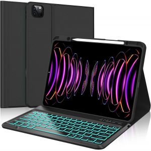 Coque Clavier Pour Ipad Pro 12.9"" (6e/5e/4e/3e) Gen, Azerty Français Clavier Rétroéclairé 7 Couleurs Détachable Sans Fil Bluetooth, Étui Ipad Air 13"" (M3 2025/M2 2024), Noir[Z466] - Neuf