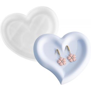 Grand Plateau En Silicone - Moule Rond En Forme De C?ur Et De Fleur - Moule Irr&eacute;gulier En R&eacute;sine &Eacute;poxy Pour Rangement De Bijoux, Bricolage, Artisanat, D&eacute;coration D'int&eacute;rieur (C?ur) - Neuf